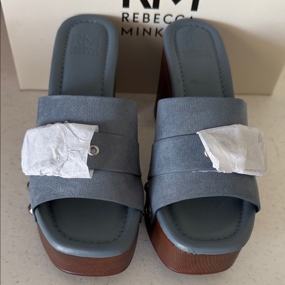 New in box Rebecca Minkoff Dusty Blue Suede Platform Clog with Studs - Picture 3 of 7